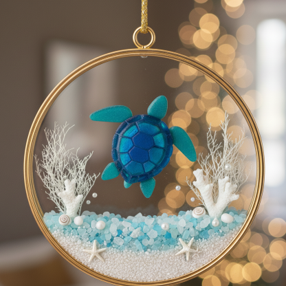 🐢🌊 Sea Glass Turtle Ornament – Handmade Coastal Christmas Decoration