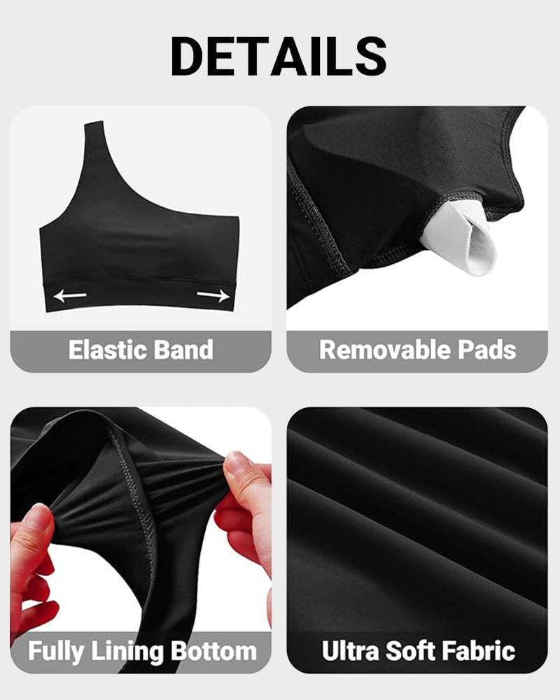 High-Waist One-Shoulder Tummy Control Bikini Set-Navy Blue