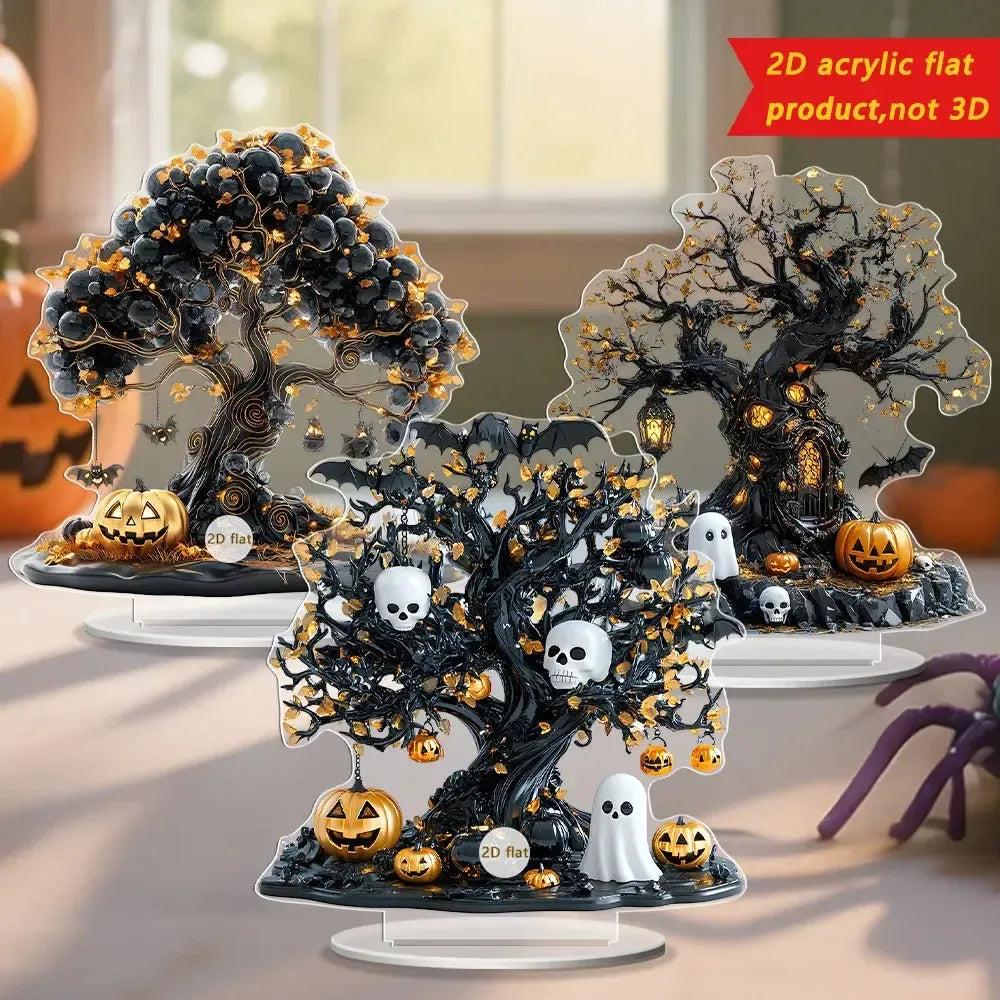 2D Acrylic Spooky Pumpkin Ghost Tree of life Halloween Desktop Ornaments-MoonChildWorld