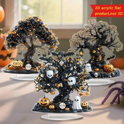 2D Acrylic Spooky Pumpkin Ghost Tree of life Halloween Desktop Ornaments-MoonChildWorld