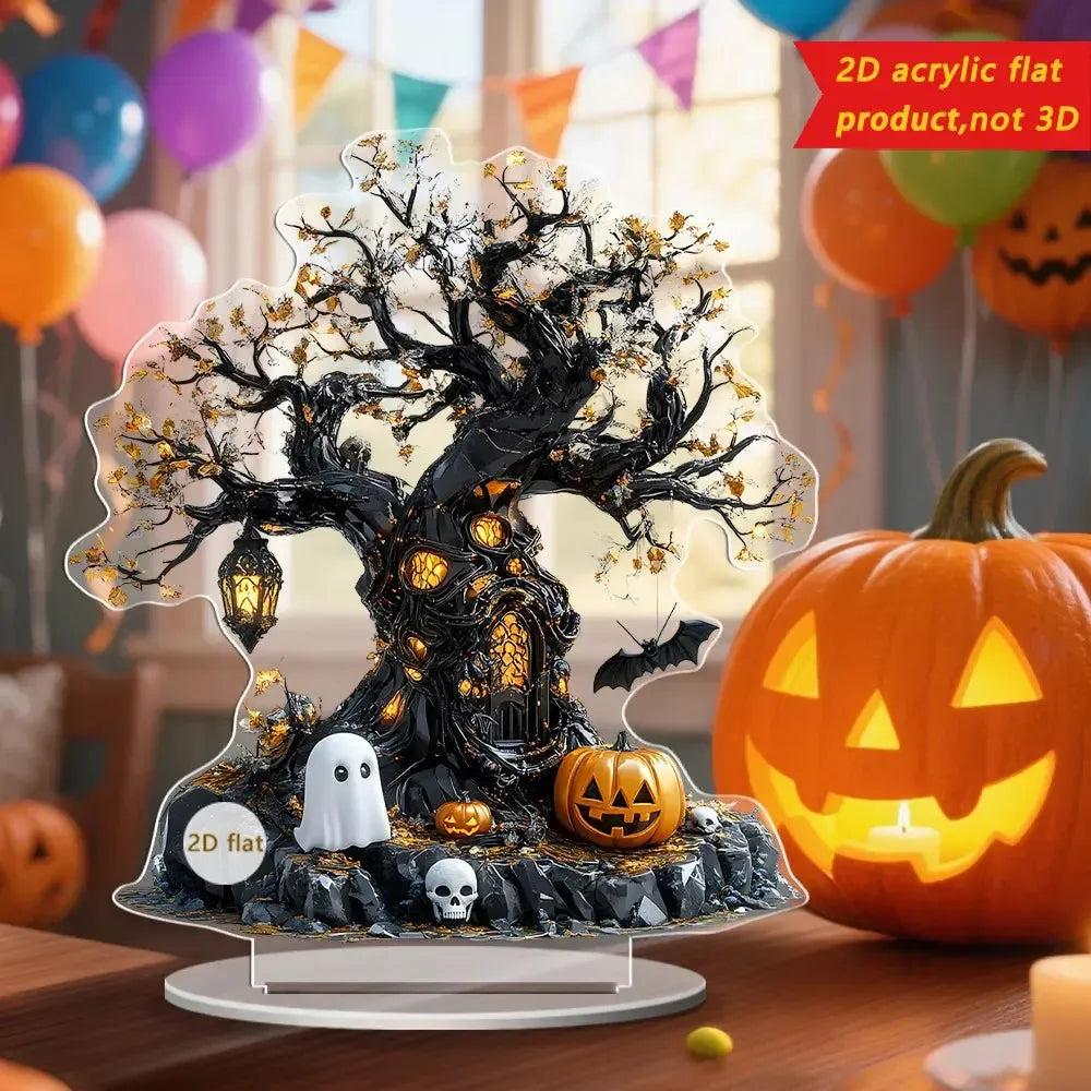 2D Acrylic Spooky Pumpkin Ghost Tree of life Halloween Desktop Ornaments-MoonChildWorld