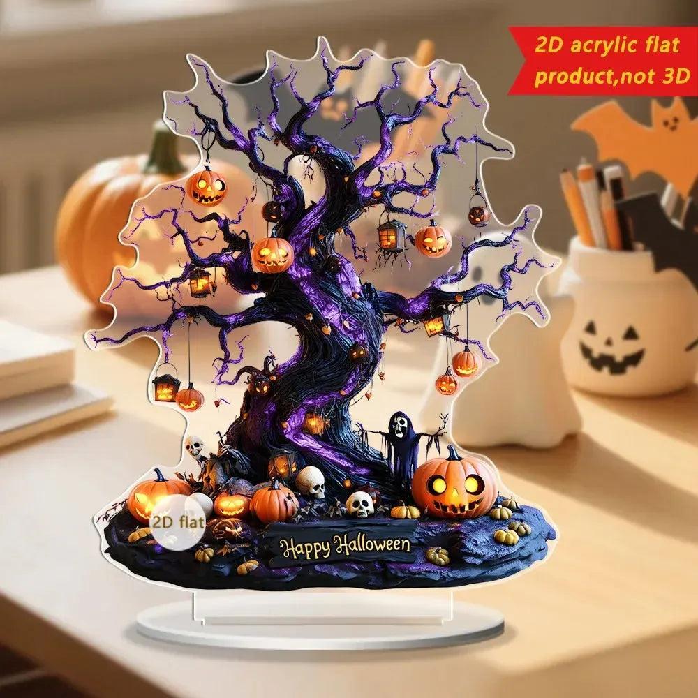 2D Acrylic Spooky Pumpkin Ghost Tree of life Halloween Desktop Ornaments-MoonChildWorld