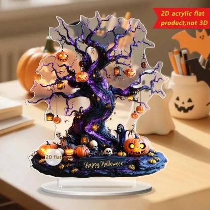 2D Acrylic Spooky Pumpkin Ghost Tree of life Halloween Desktop Ornaments-MoonChildWorld