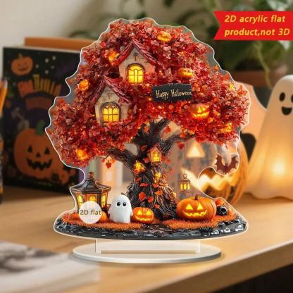 2D Acrylic Spooky Pumpkin Ghost Tree of life Halloween Desktop Ornaments-MoonChildWorld