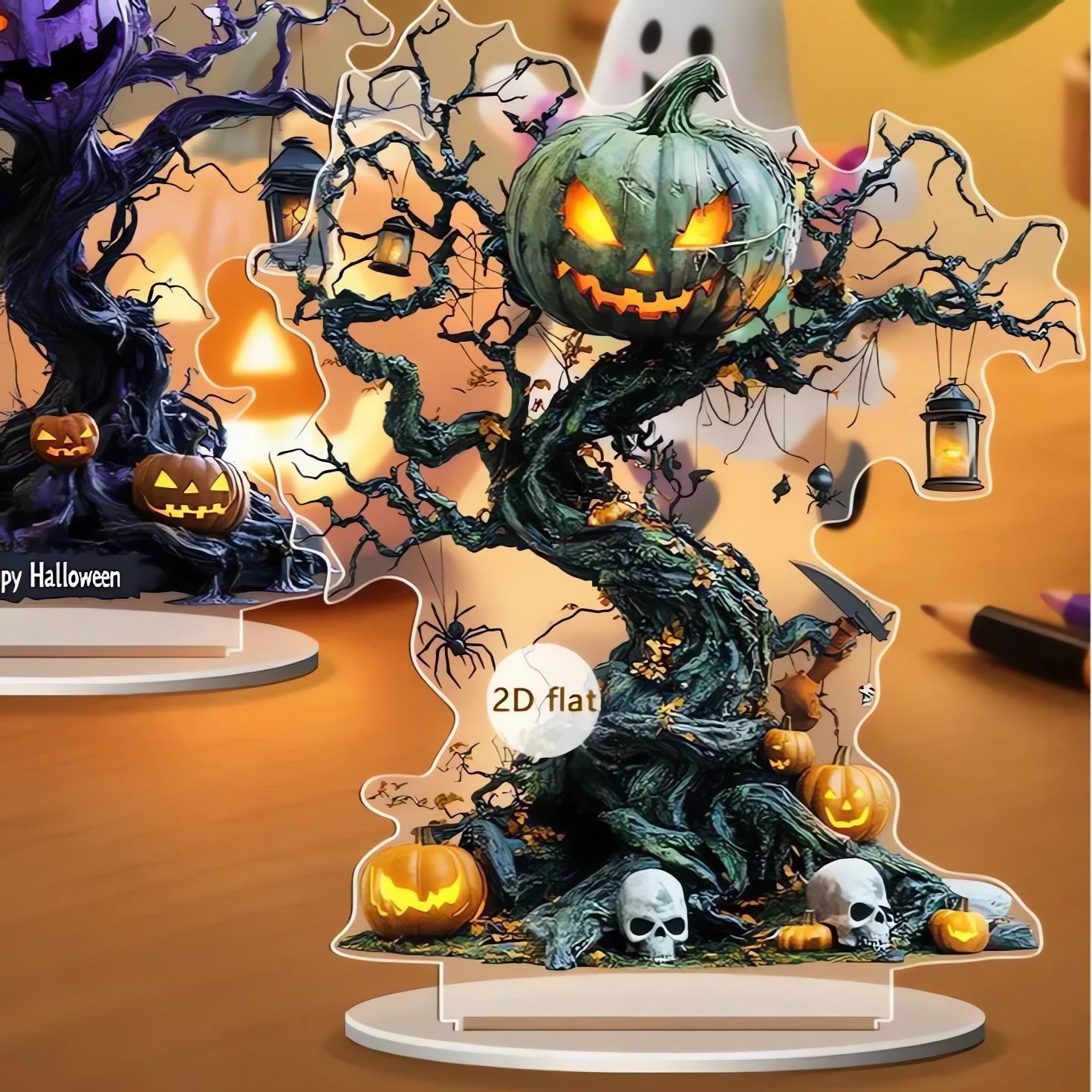 2D Acrylic Spooky Pumpkin Ghost Tree of life Halloween Desktop Ornaments-MoonChildWorld