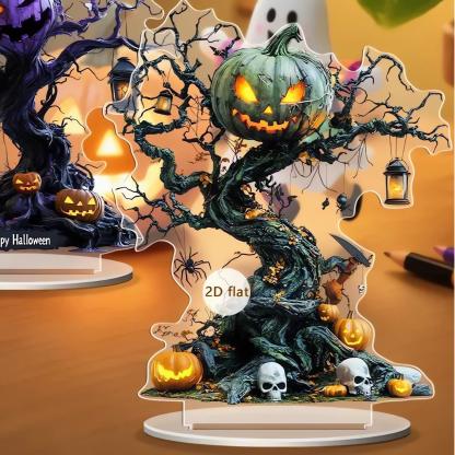 2D Acrylic Spooky Pumpkin Ghost Tree of life Halloween Desktop Ornaments-MoonChildWorld