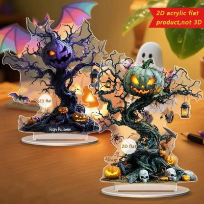 2D Acrylic Spooky Pumpkin Ghost Tree of life Halloween Desktop Ornaments-MoonChildWorld