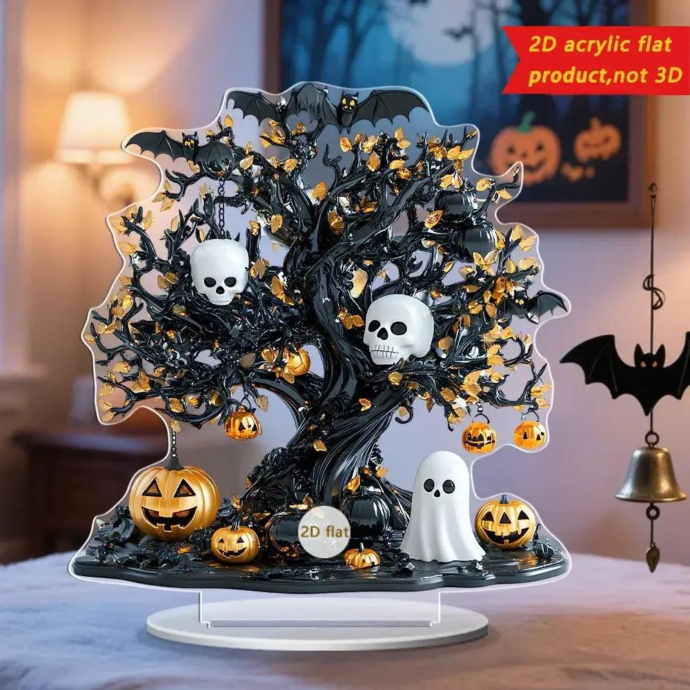 2D Acrylic Spooky Pumpkin Ghost Tree of life Halloween Desktop Ornaments-MoonChildWorld