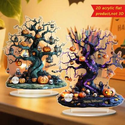 2D Acrylic Spooky Pumpkin Ghost Tree of life Halloween Desktop Ornaments-MoonChildWorld