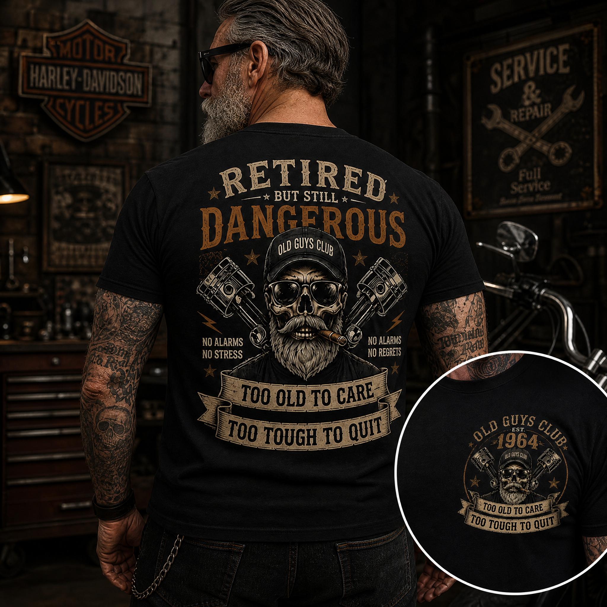 Retired But Still DangerousTM Vintage Skull T-Shirt – Old Guys Club Tee For Men