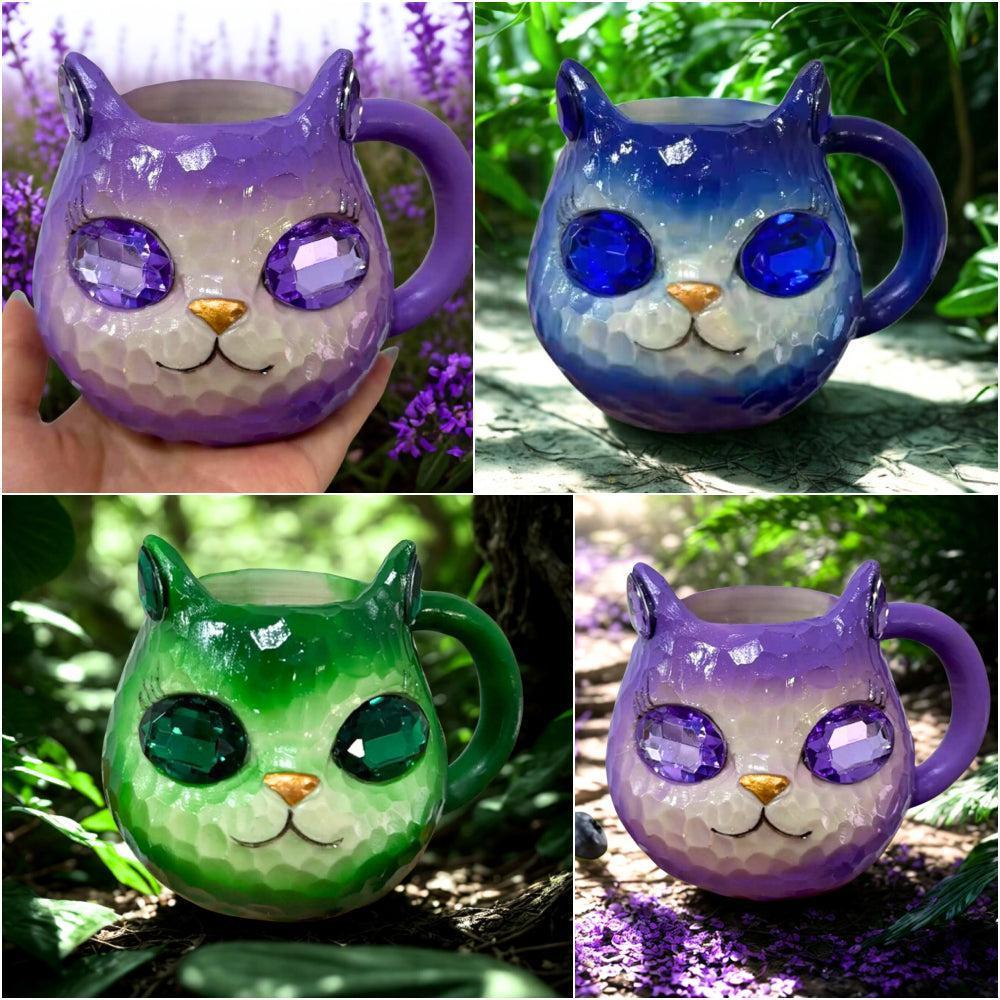 Mineral Crystal Resin Cat Coffee Cup Witchy Cat Mug for Cat Lover-MoonChildWorld