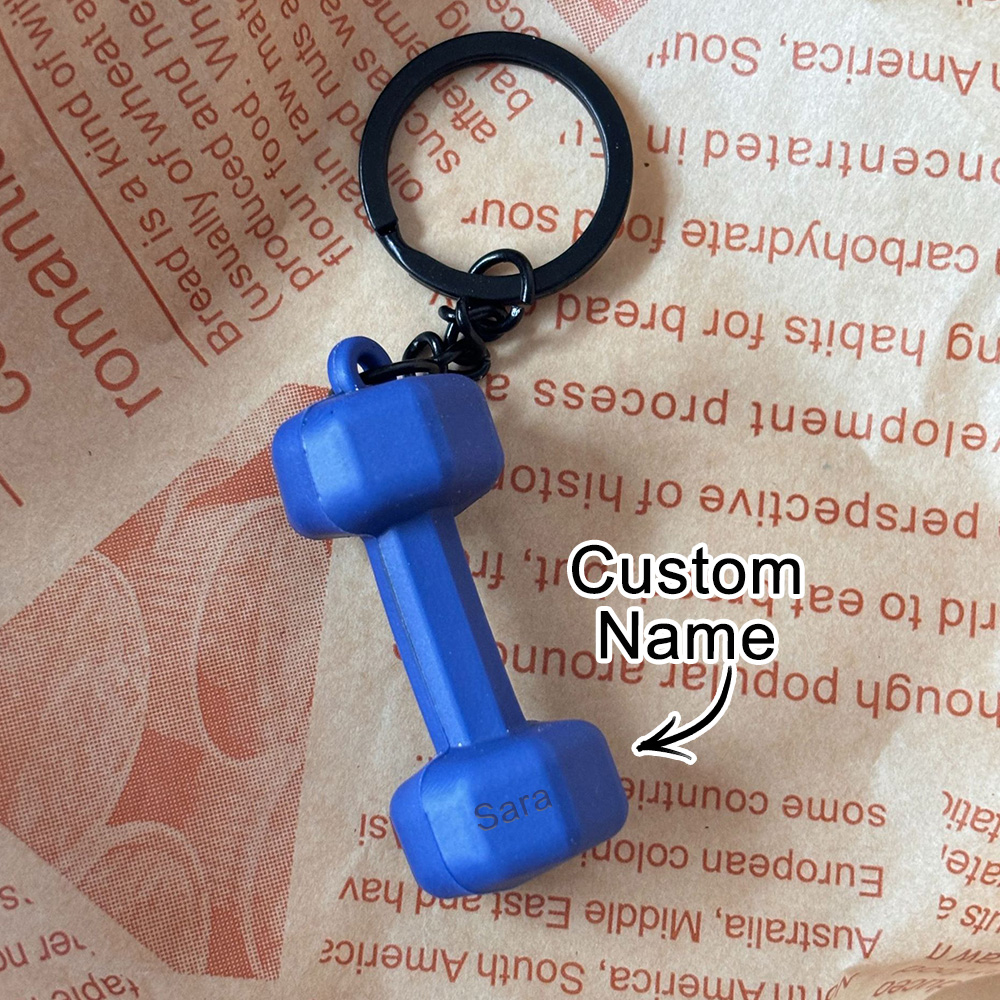 Dumbbell Keychain Accessories Equipment Pendant Metal Rubber Mini Backpack Keychain