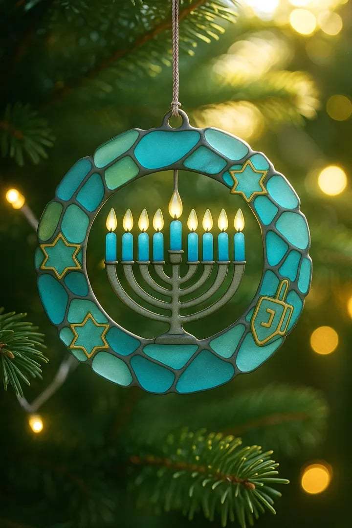 ❤100% Hand-carved & Shaped by Nature-🕎💙Sea Glass Hanukkah Ornament
