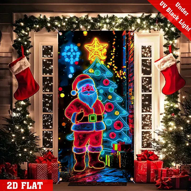 🏆Flash Sale⚡10K+ SOLD! Almost Gone-💥UV Glow Christmas Cartoon Door Banner – Fluorescent Holiday Decoration