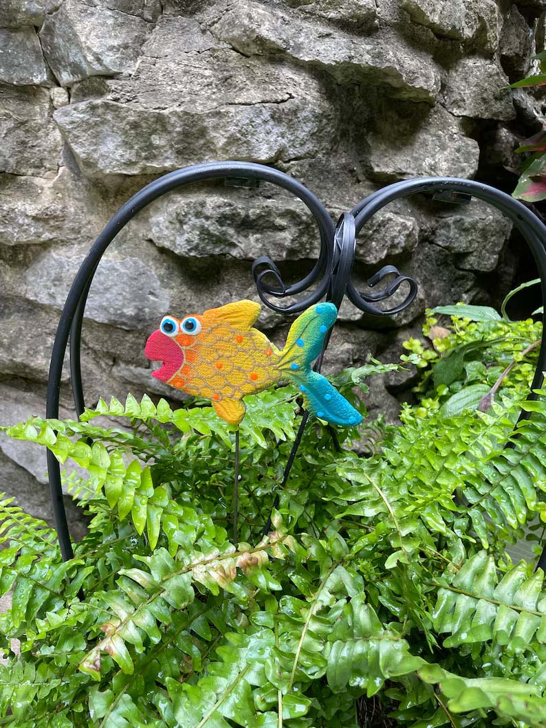 Ceramic Rainbow Fish Garden Stake