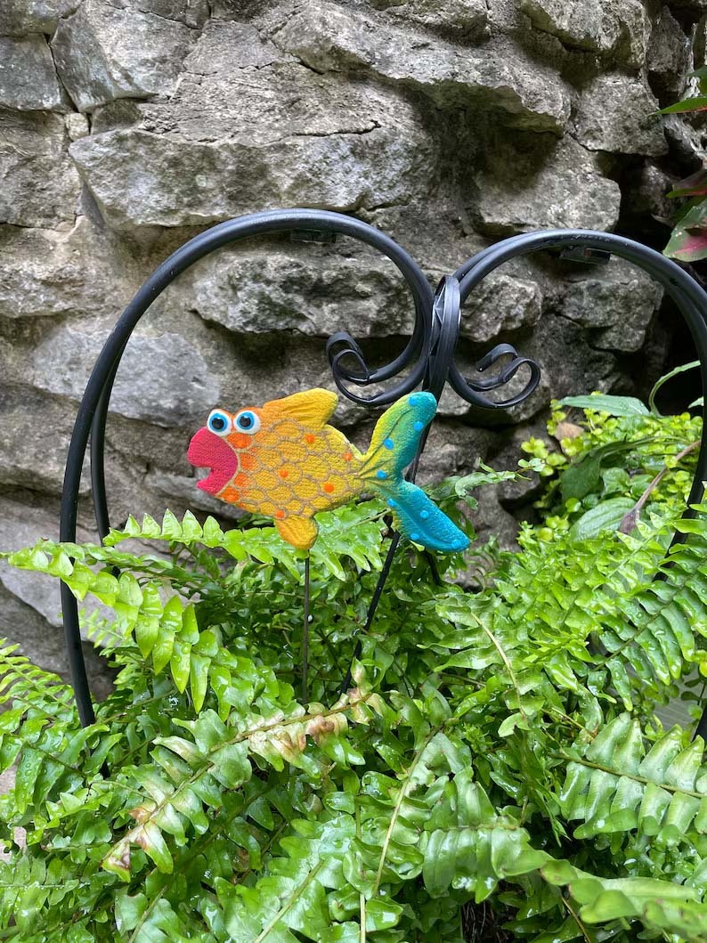 Ceramic Rainbow Fish Garden Stake
