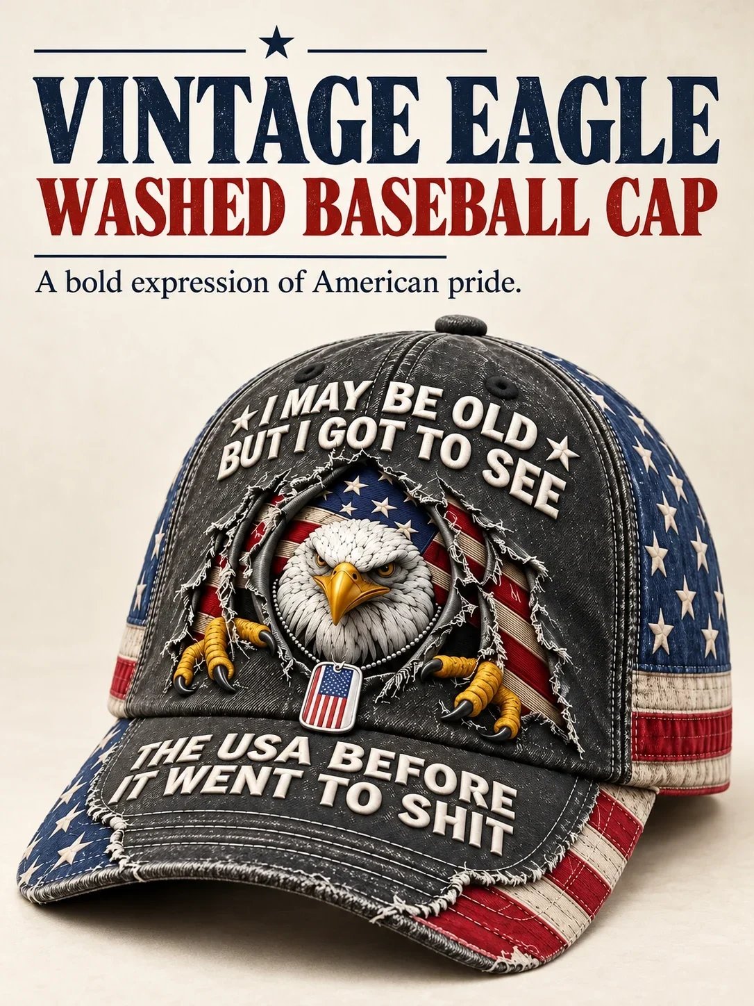 Vintage Eagle Washed Baseball Cap detail 1