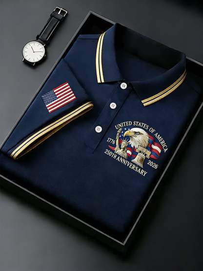Men's Retro 250th Anniversary of the United States Independence Day Cross Print Polo Shirt