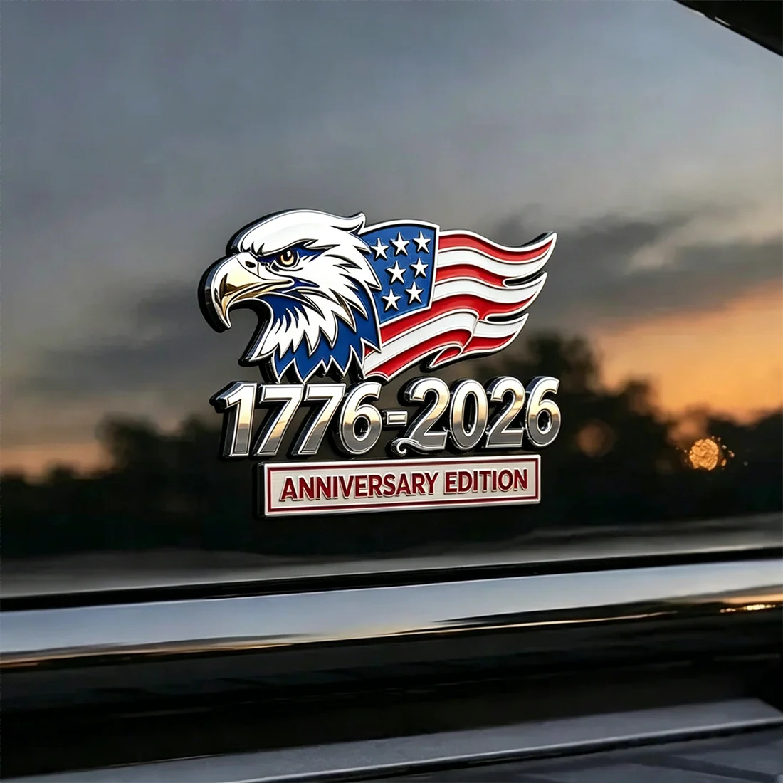 🦅1776–2026 American Anniversary Eagle & Flag Metal Car Emblem