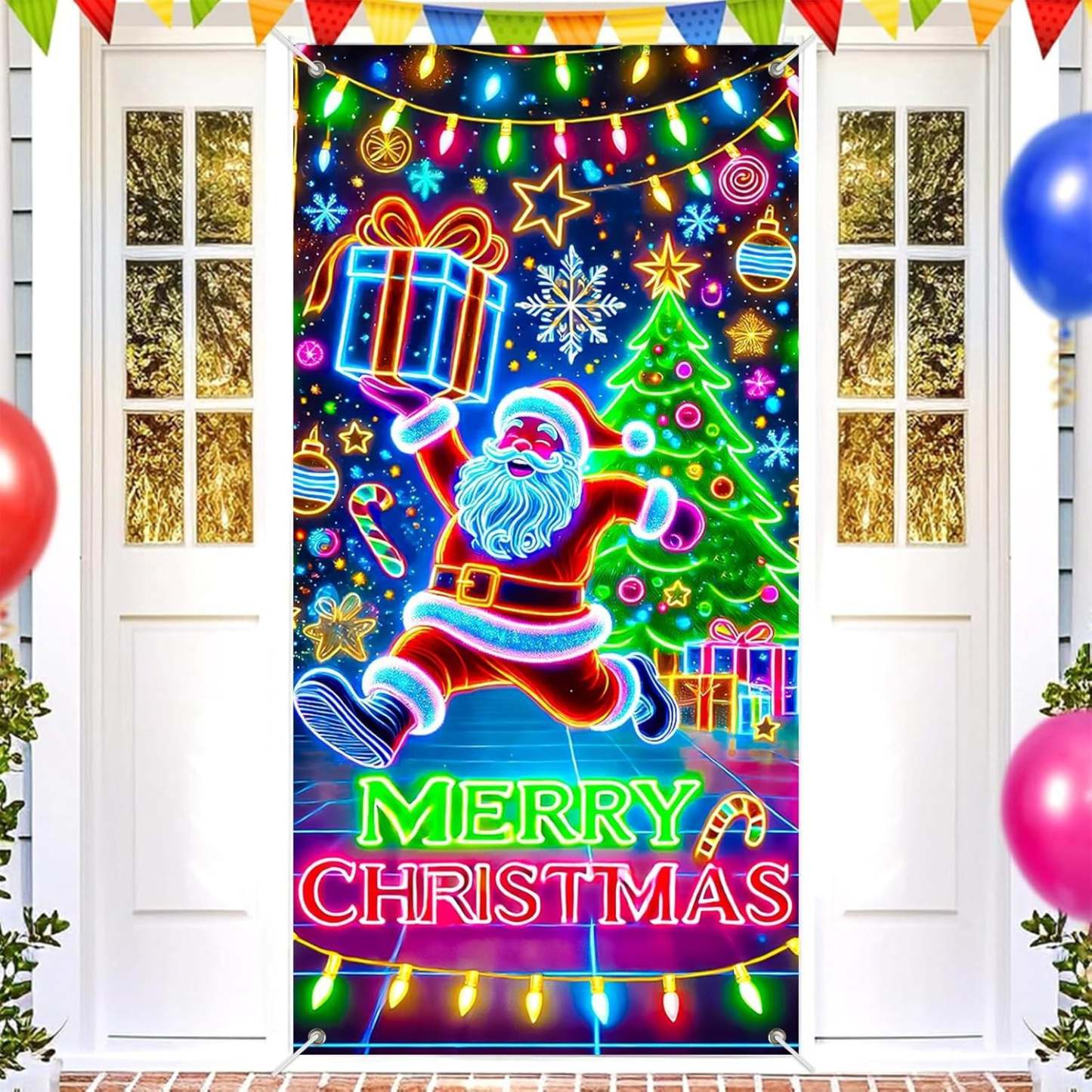 🏆Flash Sale⚡10K+ SOLD! Almost Gone-💥UV Glow Christmas Cartoon Door Banner – Fluorescent Holiday Decoration
