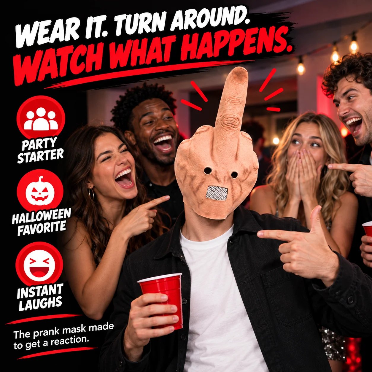 Lightweight reusable prank mask product features Lightweight reusable prank mask product features