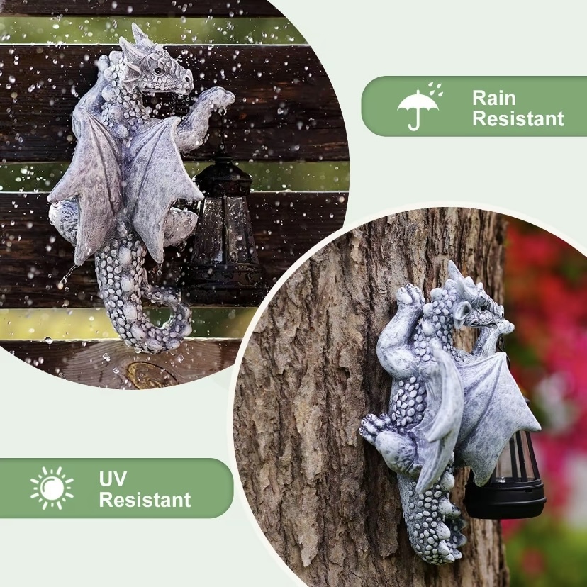 Garden Decor Dragon Hugging Tree Garden Statue with Solar Lantern