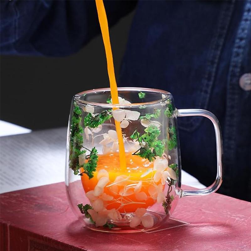 🎅Christmas Pre Sale 🎄🌸Transparent Double Glass Flower Tea Cup