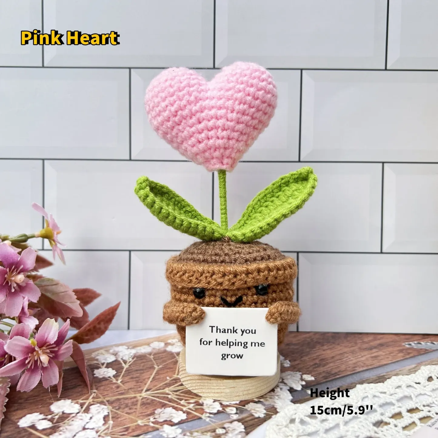 Thank you for helping me grow pot Gift-Handmade Crochet Sunflower/Rose/Daisy/Tulip/Pink Heart-Emotional Support Plants-Thank you gifts