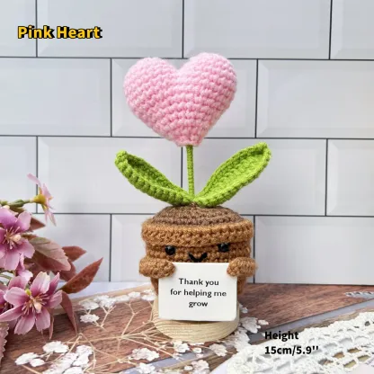 Thank you for helping me grow pot Gift-Handmade Crochet Sunflower/Rose/Daisy/Tulip/Pink Heart-Emotional Support Plants-Thank you gifts