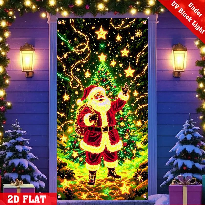 🏆Flash Sale⚡10K+ SOLD! Almost Gone-💥UV Glow Christmas Cartoon Door Banner – Fluorescent Holiday Decoration