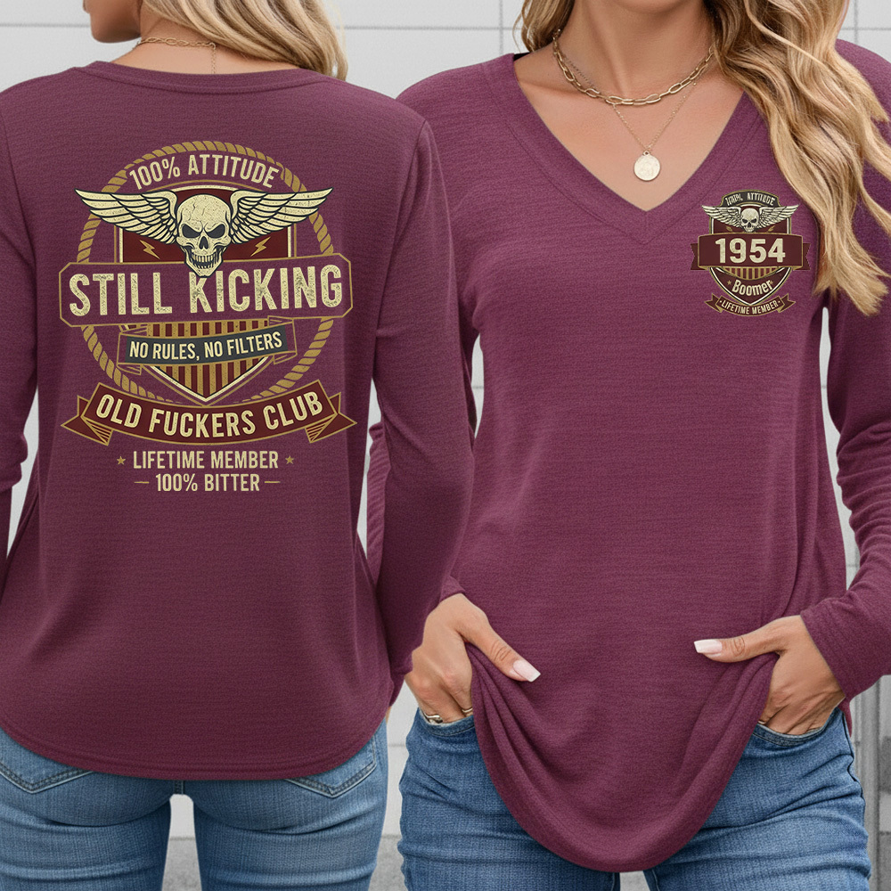 Old Guys Club Lifetime Member Still Kicking Women's V-neck long sleeve, V-neck, Sweatshirt, Hoodie