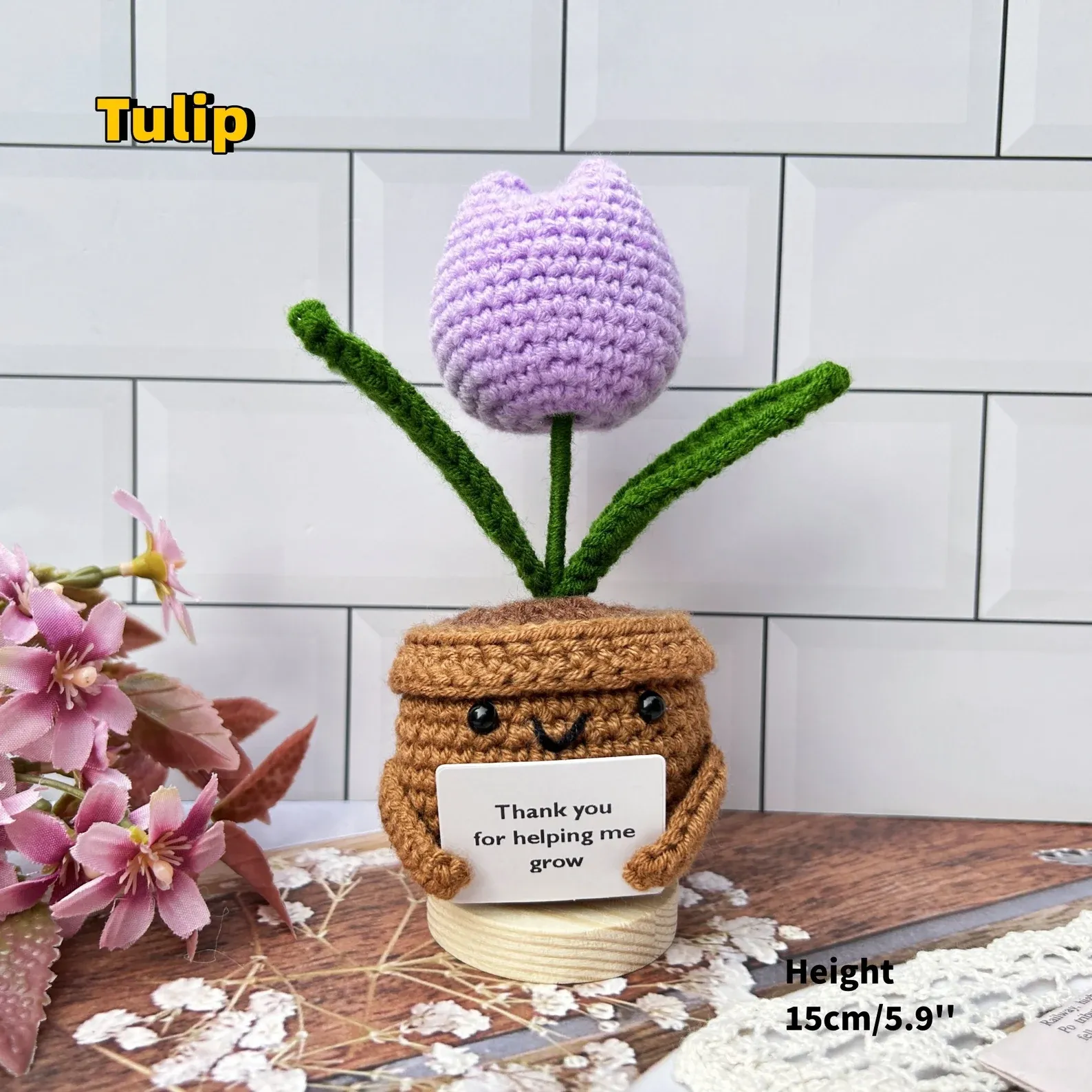Thank you for helping me grow pot Gift-Handmade Crochet Sunflower/Rose/Daisy/Tulip/Pink Heart-Emotional Support Plants-Thank you gifts