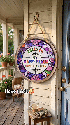 🔥 LAST DAY 50% OFF – 🌈 Stained Glass-Style Happy Place Hanging Suncatcher | Sunlight-Catching Quote Decor for Windows, Porches, Patios & Gifts ✨