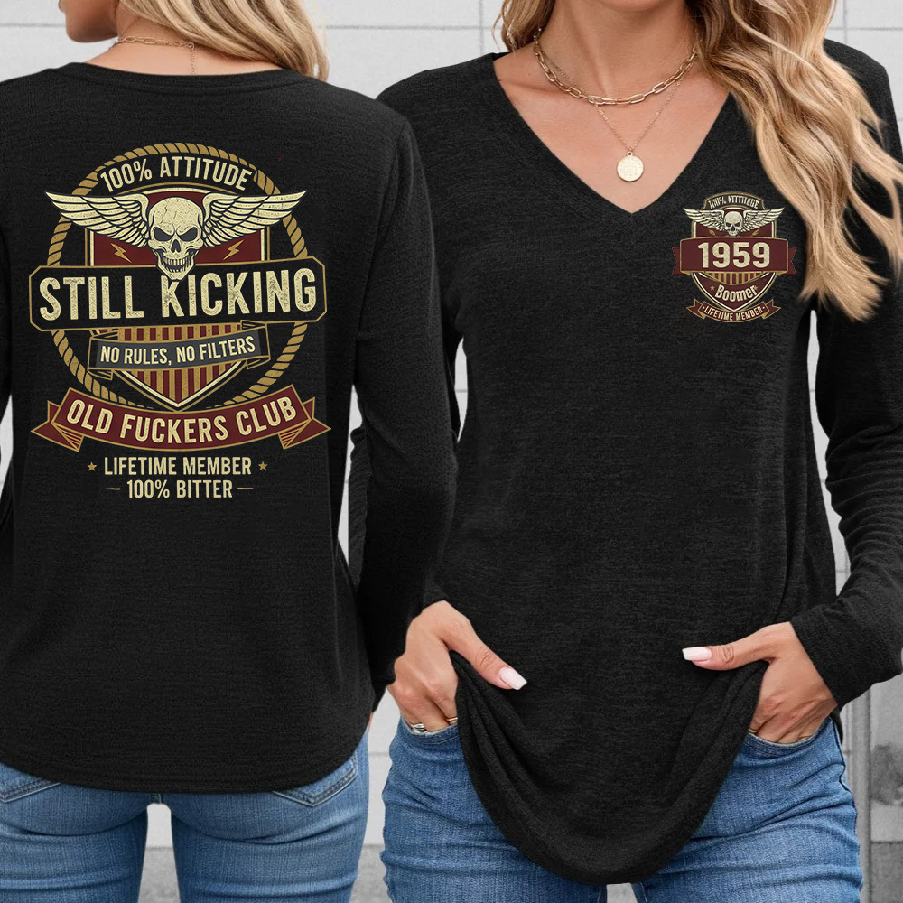 Old Guys Club Lifetime Member Still Kicking Women's V-neck long sleeve, V-neck, Sweatshirt, Hoodie