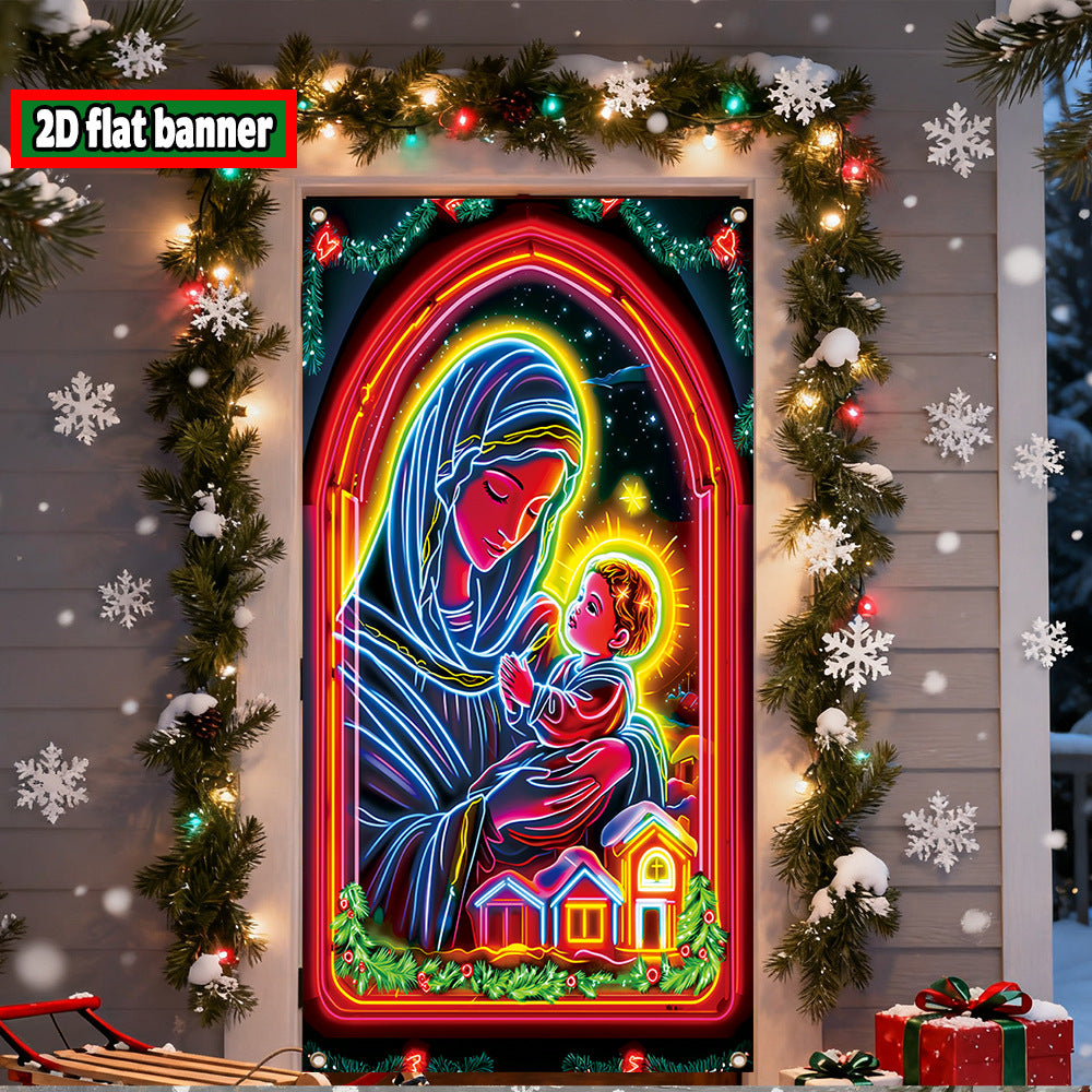🏆Flash Sale⚡10K+ SOLD! Almost Gone-💥UV Glow Christmas Cartoon Door Banner – Fluorescent Holiday Decoration
