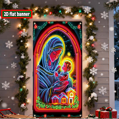 🏆Flash Sale⚡10K+ SOLD! Almost Gone-💥UV Glow Christmas Cartoon Door Banner – Fluorescent Holiday Decoration