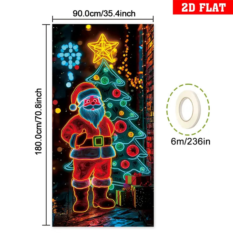 🏆Flash Sale⚡10K+ SOLD! Almost Gone-💥UV Glow Christmas Cartoon Door Banner – Fluorescent Holiday Decoration