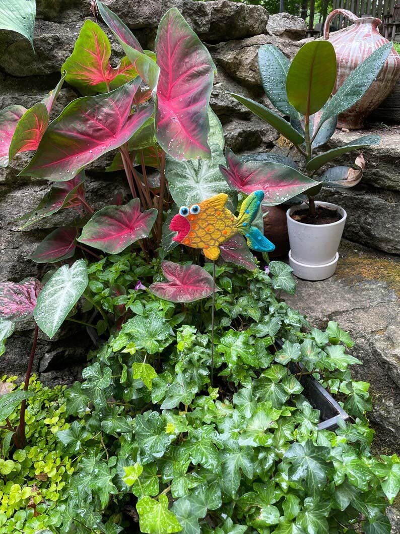 Ceramic Rainbow Fish Garden Stake