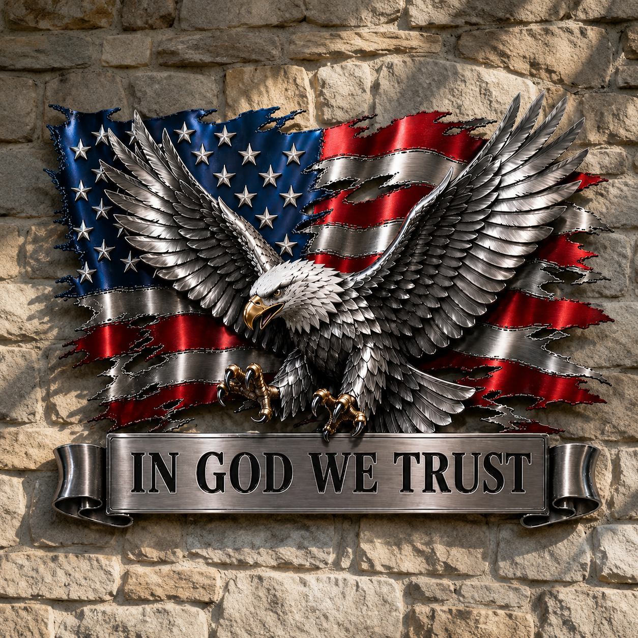Detailed American Eagle In God We Trust wall decor