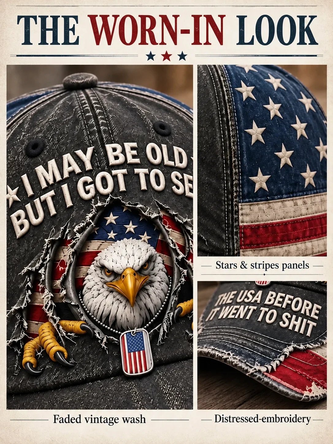 Vintage Eagle Washed Baseball Cap detail 3