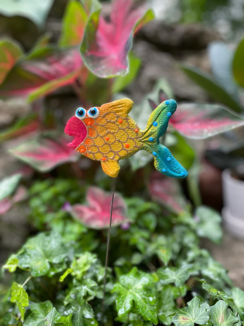Ceramic Rainbow Fish Garden Stake