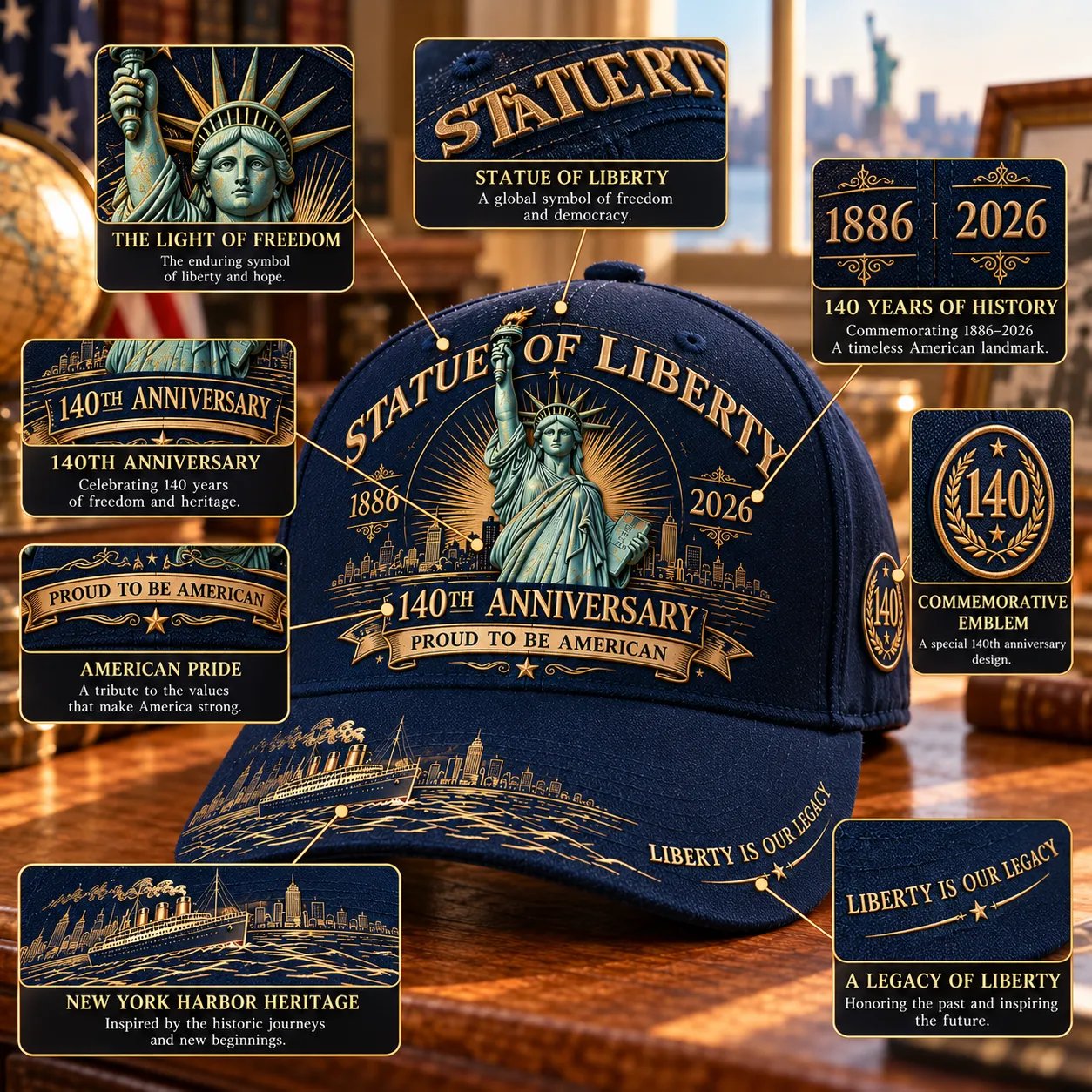Statue of Liberty cap design details
