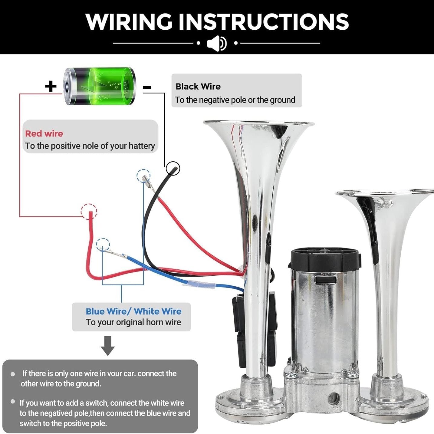🔥LAST DAY 49% OFF - 🚗🔧2026 Upgraded 12V Dual Air Horn Kit – 130DB Super Loud Dual Horn with Compressor for Cars. Trucks. SUVs. Boats & More(✨Includes installation manual and video guide)