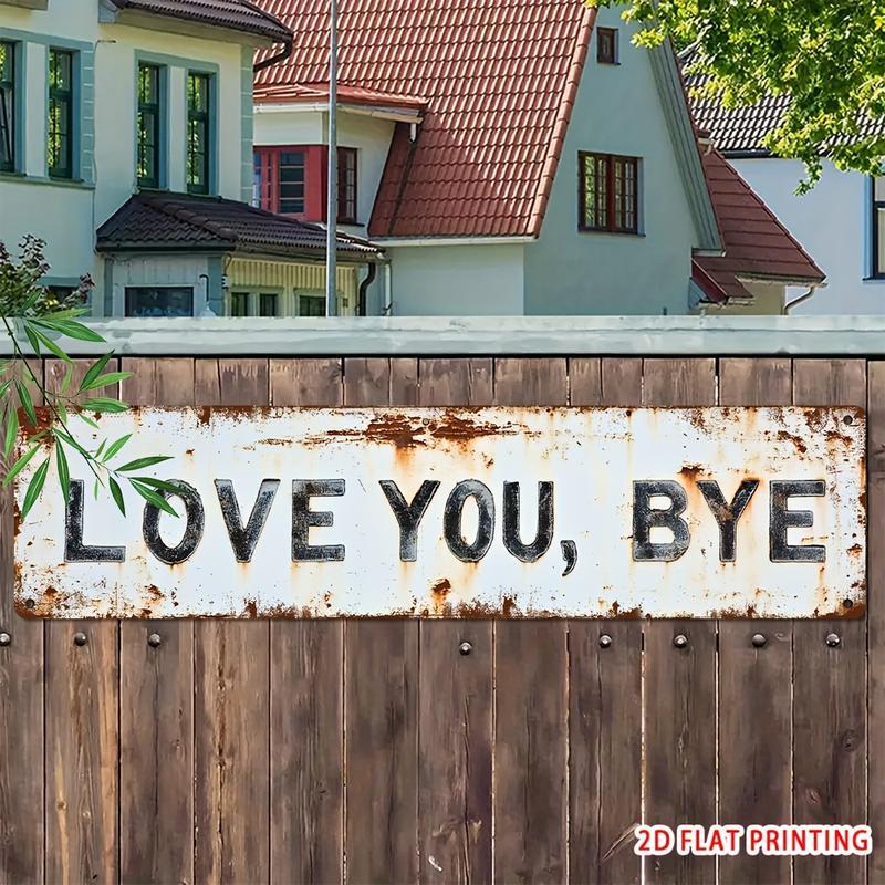 Love You, Bye Metal Wall Sign - Vintage Greenery Decor for Home & Cafe