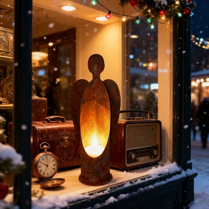 Rustic Metal Angel Garden Candle Holder and Plant Holder