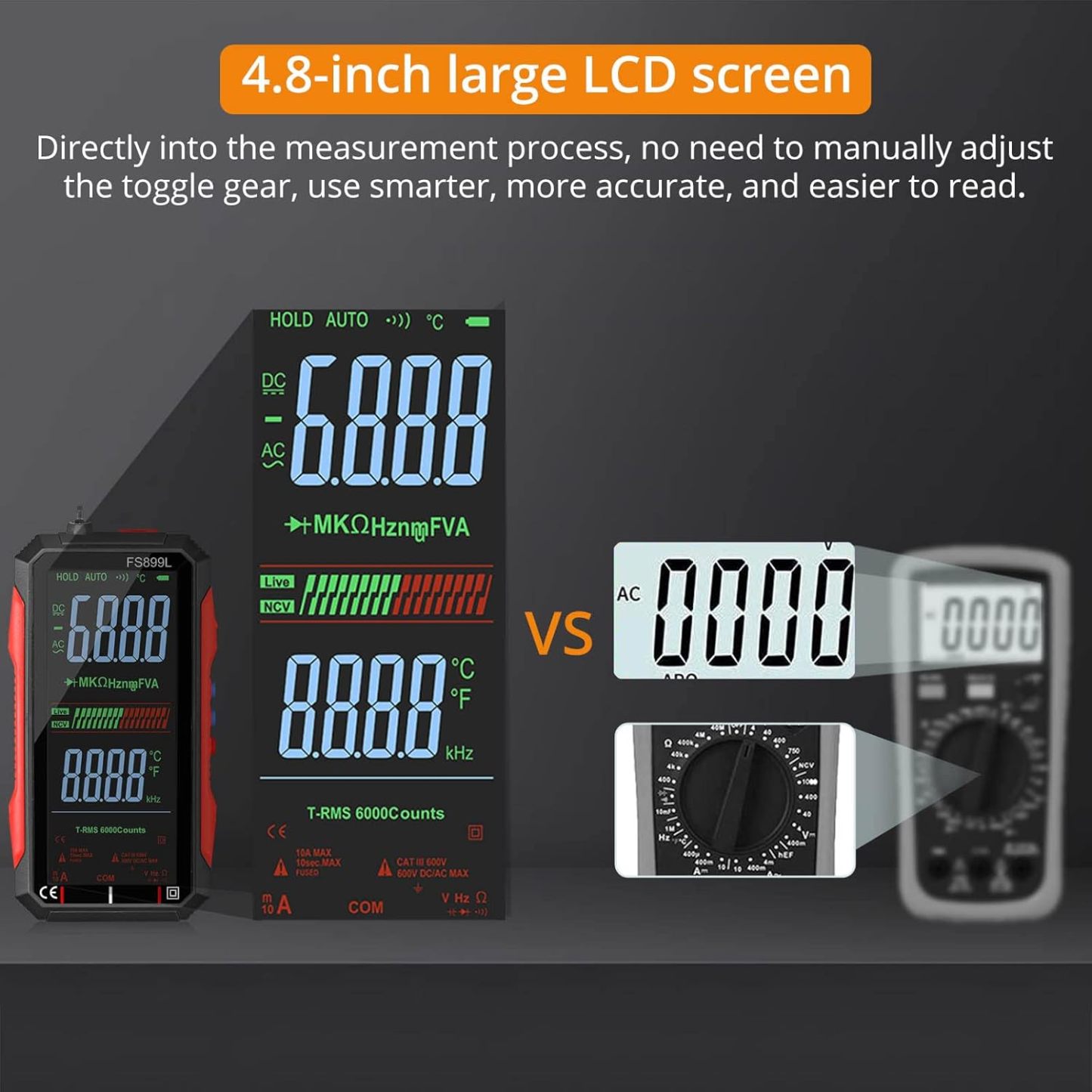 ⚡USB Rechargeable Digital Multimeter🔋– 6000 Counts, Large Color Screen & Backlight! 🛠️🔌