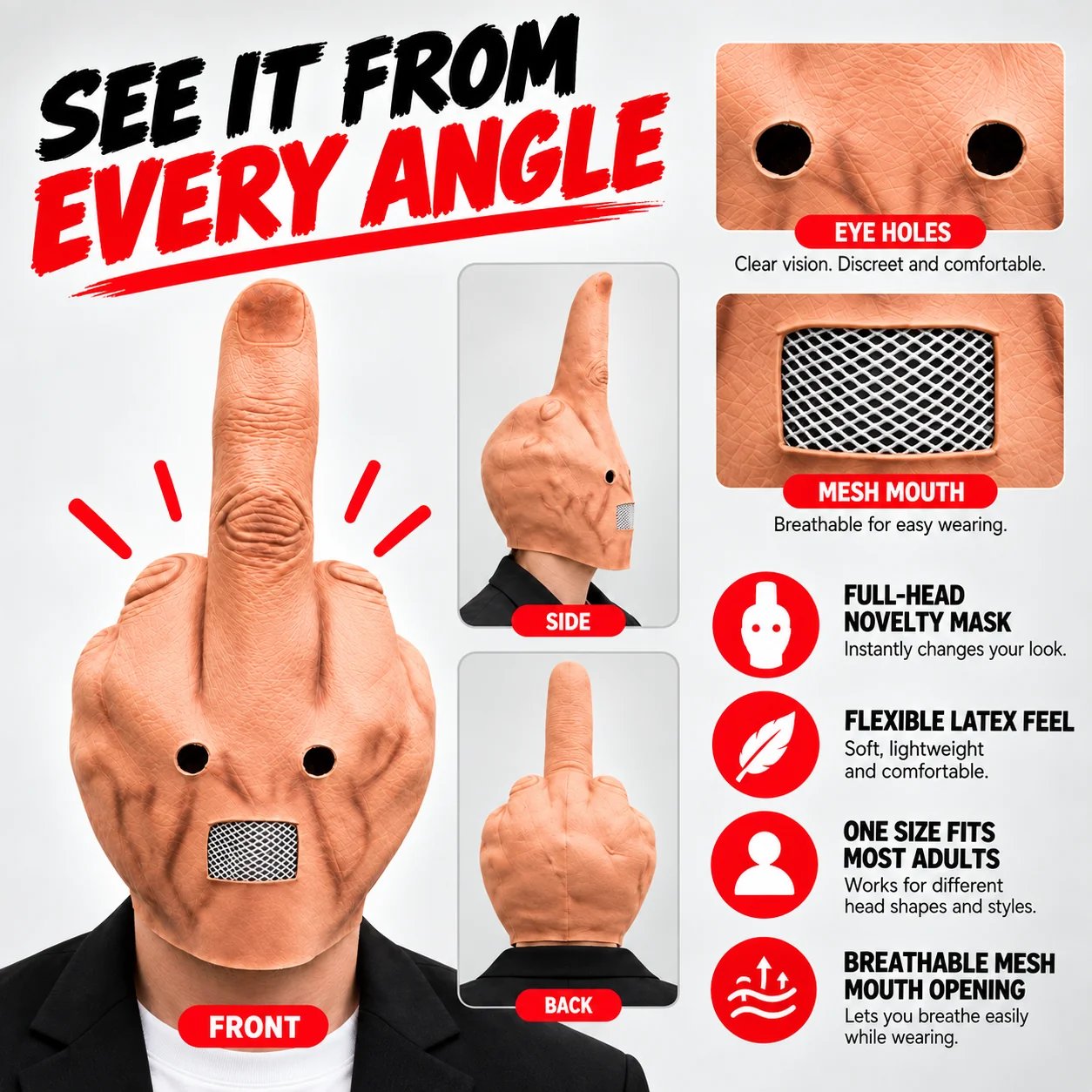 FINGERIK full head mask front side and back views FINGERIK full head mask front side and back views