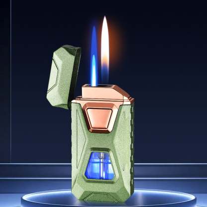 Voice-Activated Dual Flame Lighter (Butane Not Included) | USB Rechargeable Windproof Refillable with Visible Window