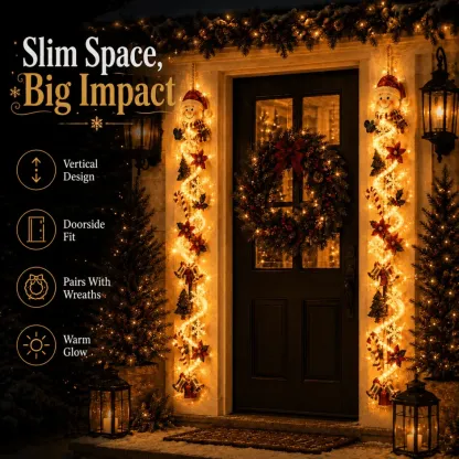 ⏳ Last Day 50% OFF – 🎄MerryCascade Glowing Christmas Door Hanger | 6 Festive Lighted Designs with Warm Glow, Dimensional Details & Space-Saving Vertical Décor ✨