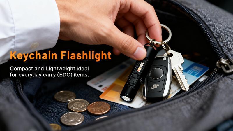 🔦Pocket Rechargeable EDC Flashlight:  Mini Keychain Light with Fire Starter & Window Breaker